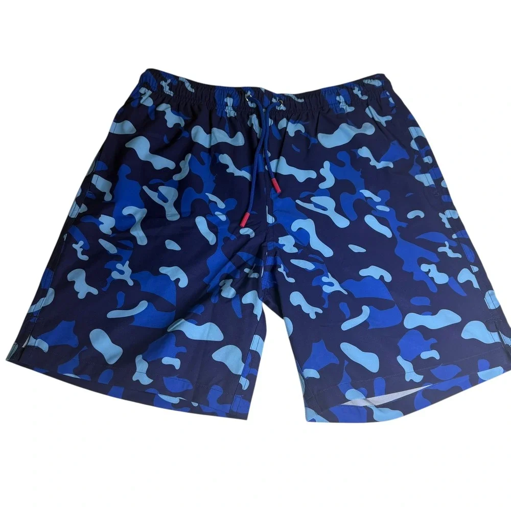 Black Quail Men Blue Camouflage Swim Trunks Size M Elastic Waist Drawstring‎